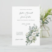 Elegant White Rose Wedding Invitation Kaart (Staand voorkant)