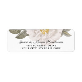 Elegant White Rose Wedding Return Address Etiket