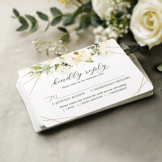 Elegant White Rose Wedding RSVP-kaart RSVP Kaartje