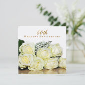 Elegant White Roses 50th Wedding Jubileum Party Kaart (Staand voorkant)