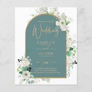Elegant White Roses All-in-1 Wedding nodigt RSVP u Flyer