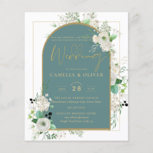 Elegant White Roses All-in-1 Wedding nodigt RSVP u Flyer