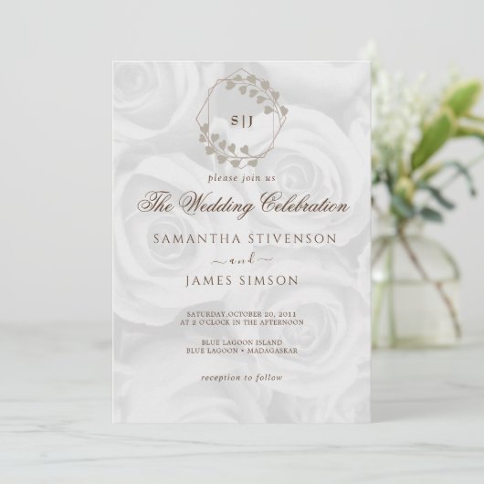 Elegant White ROses Background Wedding Kaart (Staand voorkant)