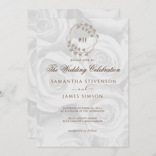 Elegant White ROses Background Wedding Kaart (Voorkant / Achterkant)