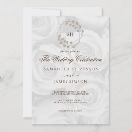 Elegant White ROses Background Wedding Kaart