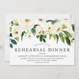 Elegant White Roses Beauful Rehearsal Dinner Kaart