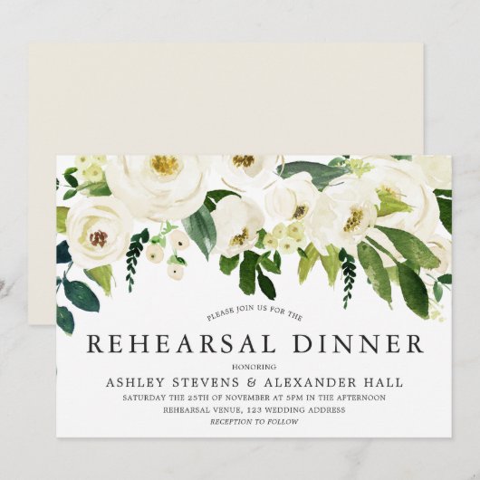 Elegant White Roses Beauful Rehearsal Dinner Kaart (Voorkant / Achterkant)