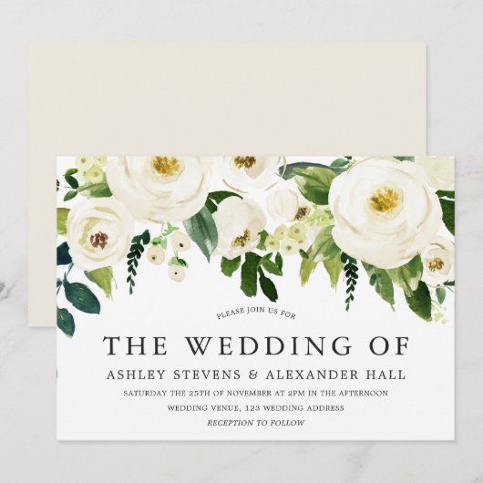 Elegant White Roses Beauful Wedding Kaart (Voorkant / Achterkant)