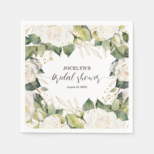 Elegant White Roses Bridal Shower Servet (Voorkant)