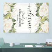 Elegant White Roses Bridal Shower Welcome Spandoek (Beurs)