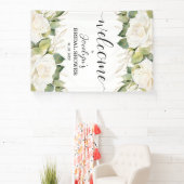 Elegant White Roses Bridal Shower Welcome Spandoek (Insitu)