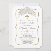 Elegant White Roses Burgundy Gold Baptisme Kaart (Voorkant)
