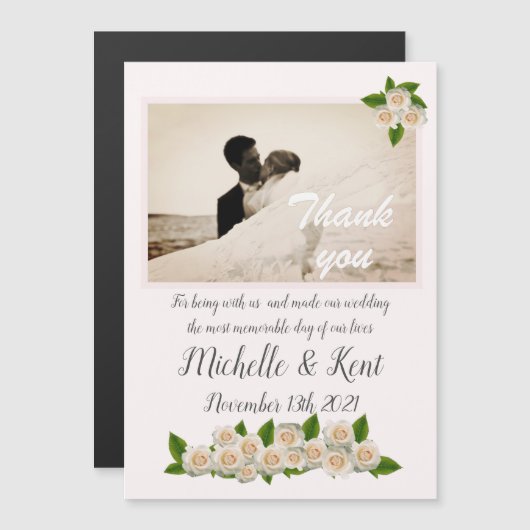 Elegant White Roses Dank u voor uw magnetische kaa (Voorkant / Achterkant)