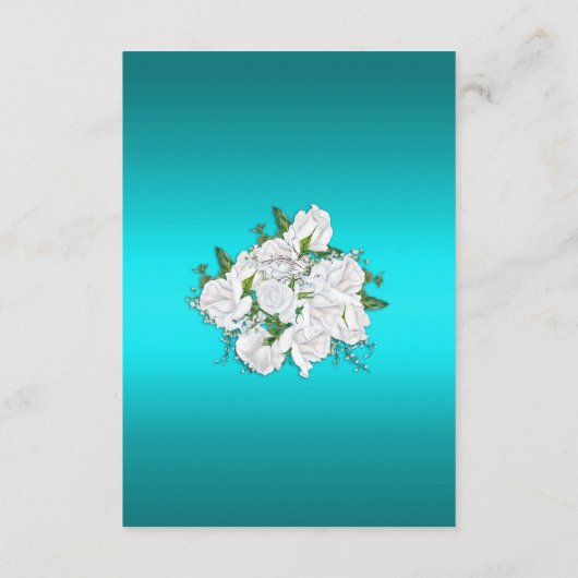 Elegant White Roses en Aqua Wedding Reception Informatiekaartje (Achterkant)