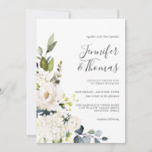 Elegant White Roses en Hydrangeas Floral Wedding Kaart (Voorkant)