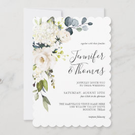 Elegant White Roses en Hydrangeas Floral Wedding Kaart