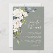 Elegant White Roses en Hydrangeas Floral Wedding Kaart (Voorkant)