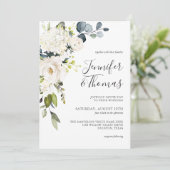 Elegant White Roses en Hydrangeas Floral Wedding Kaart (Staand voorkant)