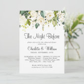 Elegant White Roses Eucalyptus REHEARSAL DINNER Kaart (Staand voorkant)