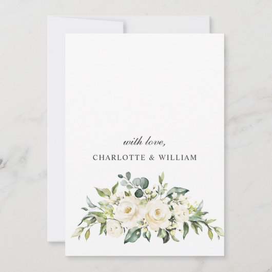 Elegant White Roses Eucalyptus REHEARSAL DINNER Kaart (Achterkant)