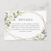 Elegant White Roses Eucalyptus Weddenschap Details Informatiekaartje (Voorkant)