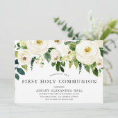Elegant White Roses First Heilige Communie Kaart (Staand voorkant)