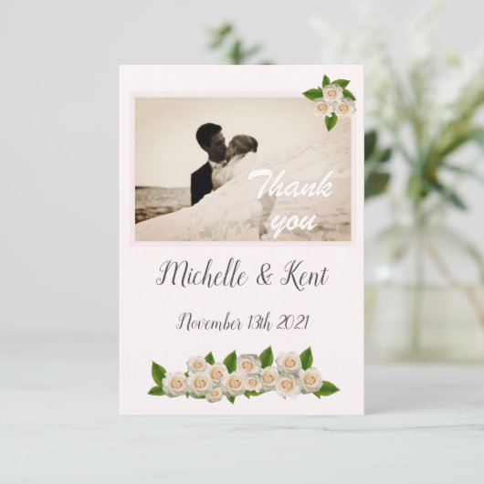 Elegant White Roses Flat Dank je wel Bedankkaart (Staand voorkant)