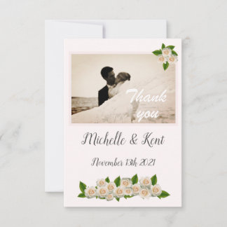 Elegant White Roses Flat Dank je wel Bedankkaart