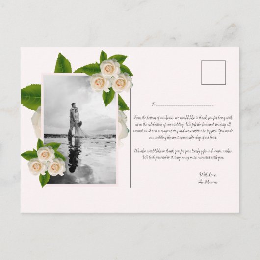 Elegant White Roses Flat Hartelijk dank Briefkaart (Achterkant)