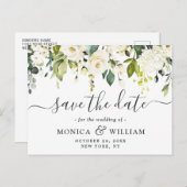 Elegant White Roses Flowers Weddenschap Save the D Aankondigingskaart (Voorkant / Achterkant)