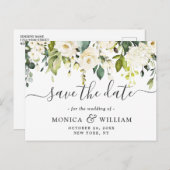 Elegant White Roses Flowers Weddenschap Save the D Briefkaart (Voorkant / Achterkant)