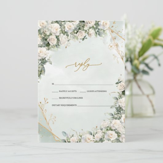 Elegant White Roses Frame Wedding Kaart (Staand voorkant)