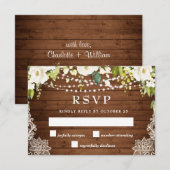 Elegant White Roses Greenery Lace Rustic Wedding RSVP Kaartje (Voorkant / Achterkant)