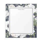 Elegant White Roses Greenery Navy Blue Name Notitieblok (Voorkant)