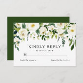 Elegant White Roses Greenery Summer Wedding RSVP Kaartje (Voorkant / Achterkant)
