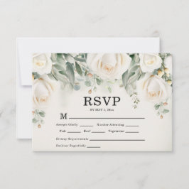 Elegant White Roses Greenery Wedding RSVP Kaartje
