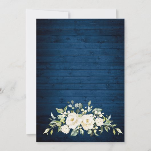 Elegant White Roses Lace Blue Wood Rustiding Weddi Save The Date (Achterkant)