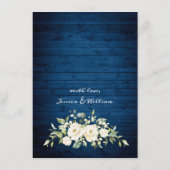 Elegant White Roses Lace Rustic Blue Wood Wedding Save The Date (Achterkant)