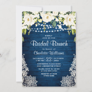 Elegant White Roses Lace Rustic Bridal Brunch Kaart