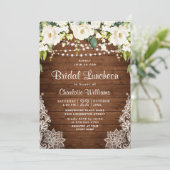 Elegant White Roses Lace Rustic Bridal Luncheon Kaart (Staand voorkant)