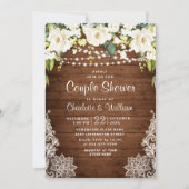 Elegant White Roses Lace Rustic Couple Shower Kaart (Voorkant)