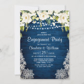 Elegant White Roses Lace Rustic Engagement Party Kaart (Voorkant)