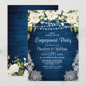 Elegant White Roses Lace Rustic Engagement Party Kaart (Voorkant / Achterkant)