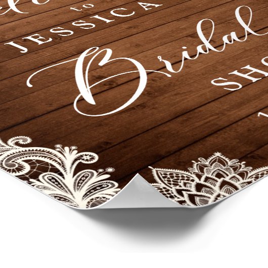 Elegant White Roses Lace Rustic Vrijgezellenfeest Poster (Hoek)