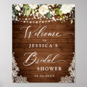 Elegant White Roses Lace Rustic Vrijgezellenfeest Poster (Voorkant)