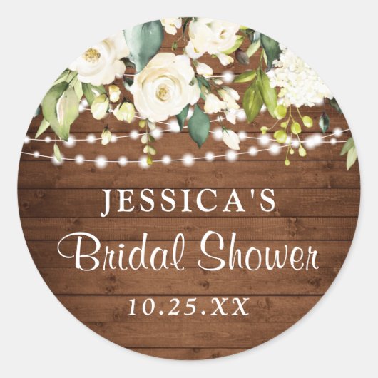 Elegant White Roses Lace Rustic Vrijgezellenfeest Ronde Sticker (Voorkant)