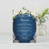 Elegant White Roses Lace Rustic Wedding Details Informatiekaartje (Staand voorkant)