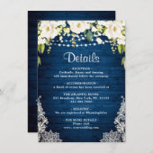 Elegant White Roses Lace Rustic Wedding Details Informatiekaartje (Voorkant / Achterkant)