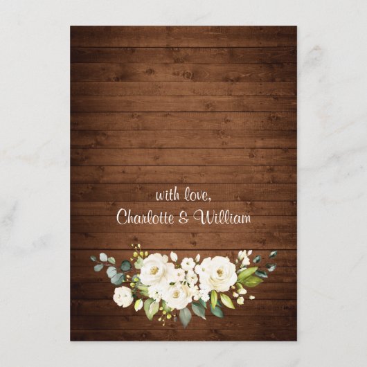 Elegant White Roses Lace Rustic Wedding Details Informatiekaartje (Achterkant)