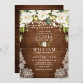 Elegant White Roses Lace Rustic Wood Wedding Kaart (Voorkant / Achterkant)